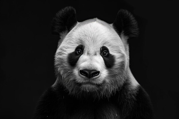 Een zwart-wit foto van een pandabeer
