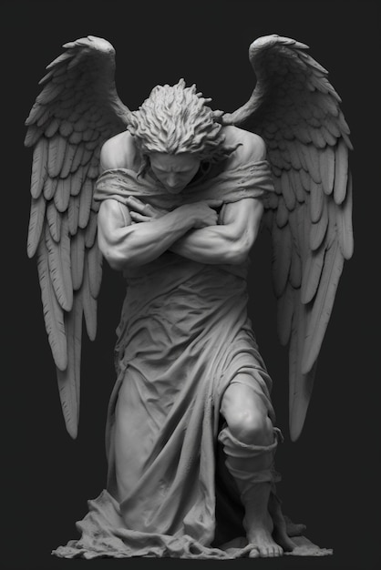 Een zwart-wit foto van een standbeeld van een engel generatief ai beeld