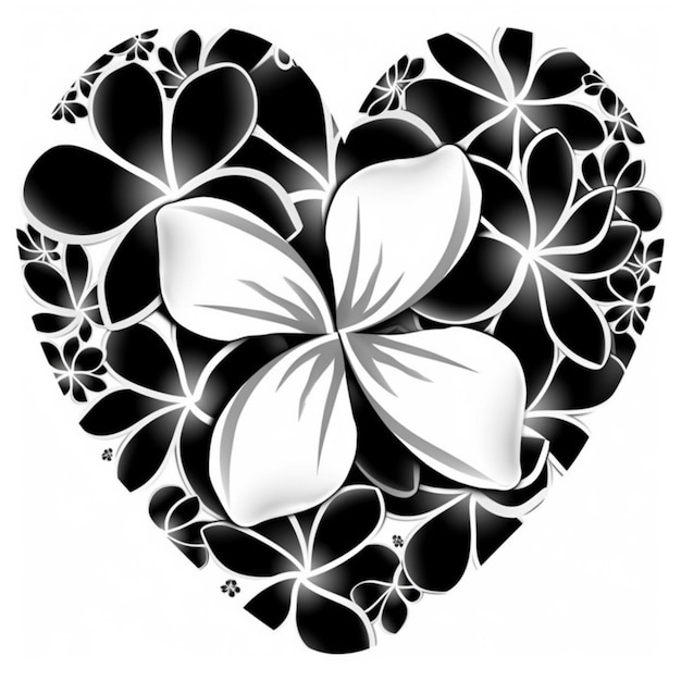 Foto een zwart-wit hart met een bloem erin generatieve ai