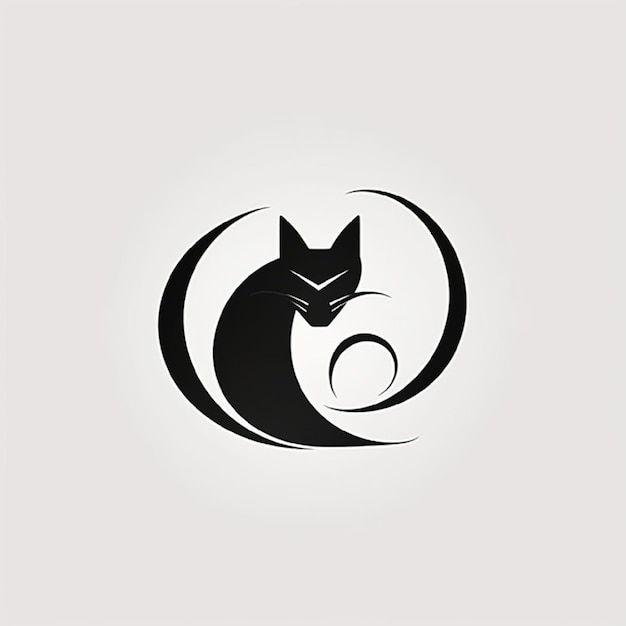 Foto een zwart-wit logo van een kat en een zwarte kat