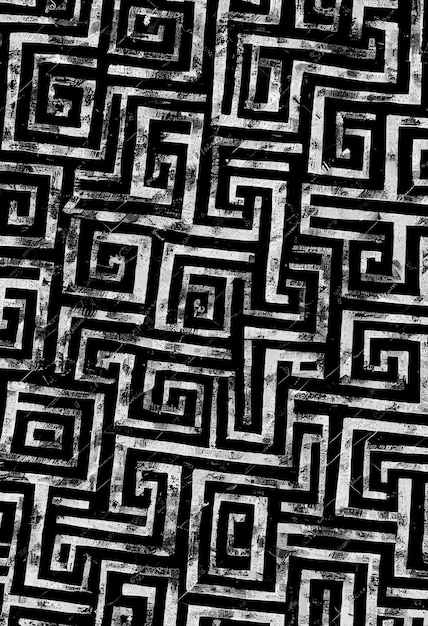 Een zwart-wit patroon met een meanderpatroon.
