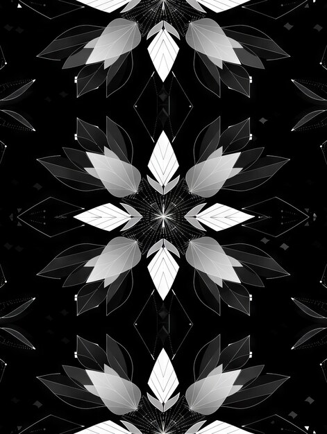 een zwart-wit patroon van een bloem en een zwarte achtergrond