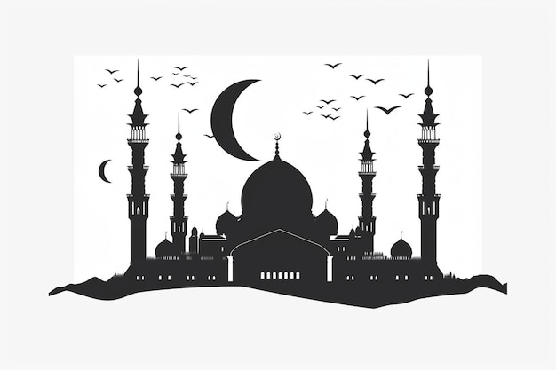 een zwart-wit silhouet van een moskee