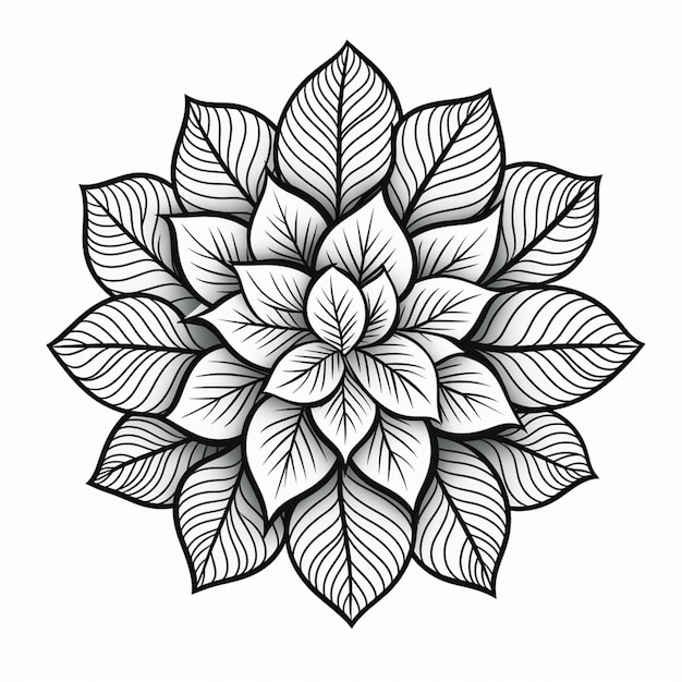 Foto een zwart-wit tekening van een bloem met bladeren generatieve ai