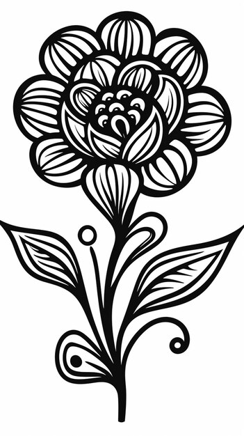 een zwart-wit tekening van een bloem met bladeren generatieve ai