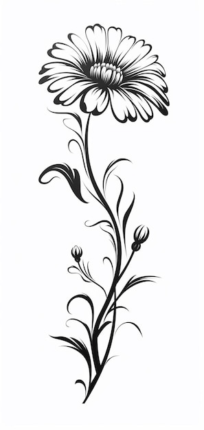 Foto een zwart-wit tekening van een bloem met een stengel generatieve ai