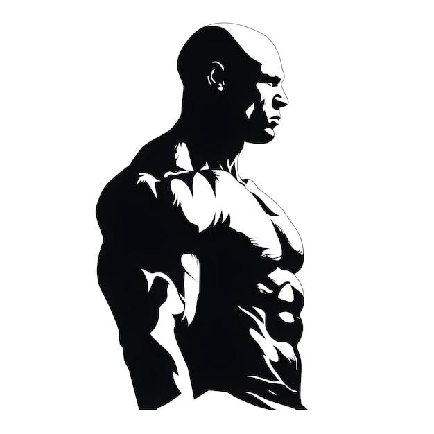 Een zwart-wit tekening van een bodybuilder