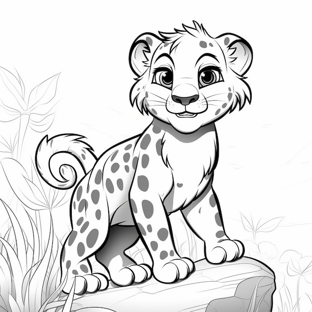 een zwart-wit tekening van een cheetah met een luipaard erop