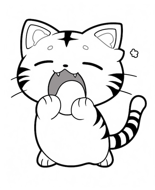 Een zwart-wit tekening van een kat met het woord kat erop