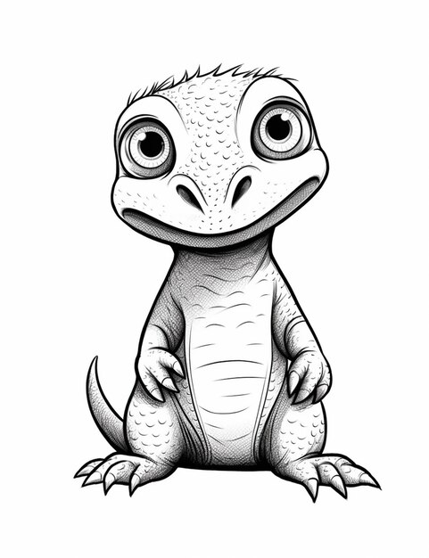 een zwart-wit tekening van een kleine dinosaurus zittend op zijn achterpoten generatieve ai