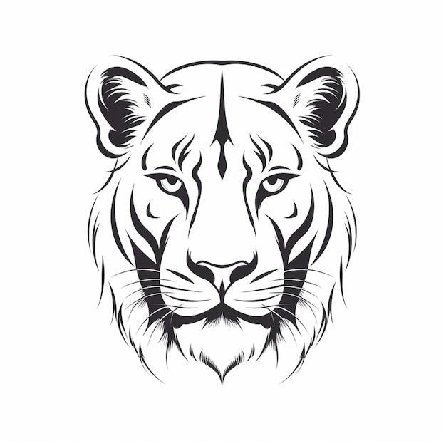 een zwart-wit tekening van het gezicht van een tijger generatieve ai