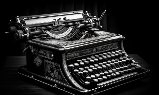 Een zwart-wit typemachine met het woord type erop