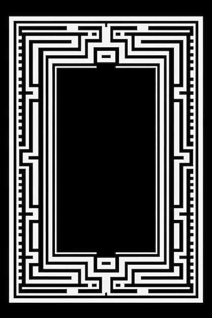 een zwart-wit vierkant kader op een zwarte achtergrond