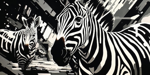een zwart-wit zebra patroon in de stijl van vervormd