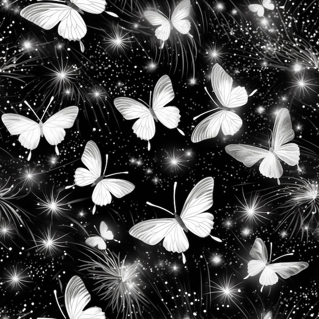 een zwart-witfoto van een stel vlinders die generatieve ai vliegen