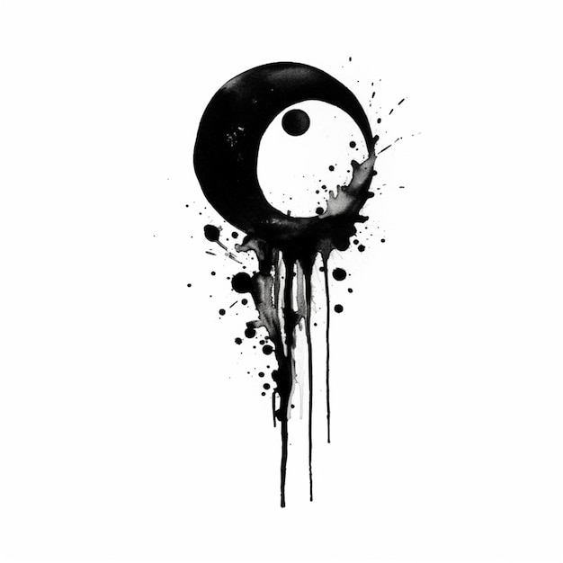 Een zwart-witfoto van een yin-symbool met verfspatten generatieve ai