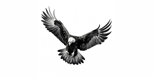Een zwart-witte adelaar die in de lucht zweeft, behang generatieve AI