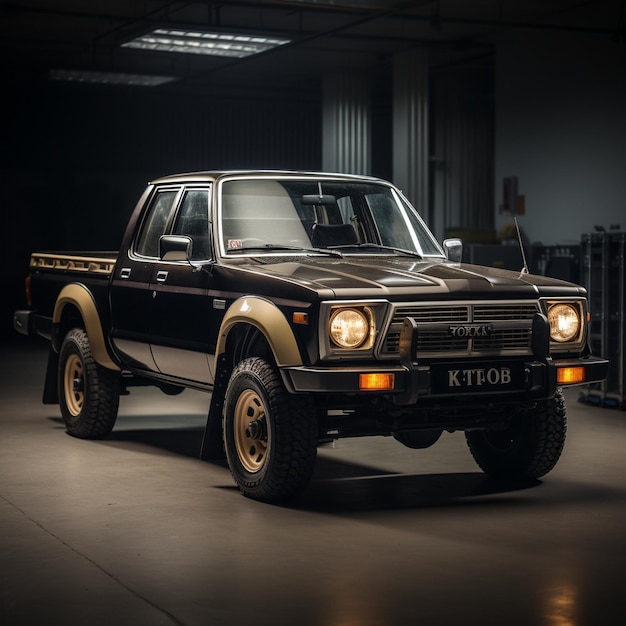 een zwart-witte Ford-truck met de letters k - k op de zijkant.