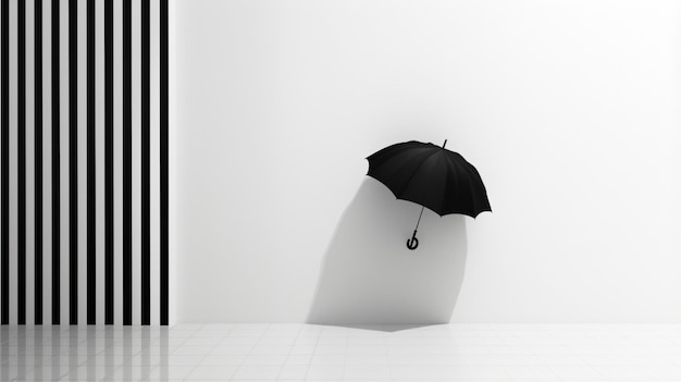 Een zwart-witte paraplu die aan de muur hangt