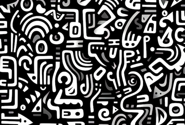 een zwart-witte tekening van abstracte vormen in de stijl van spontaan merktekenen