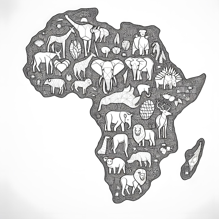 Foto een zwart-witte tekening van afrika