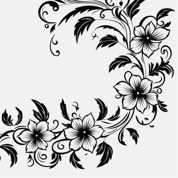 een zwart-witte tekening van bloemen op een witte achtergrond generatieve ai