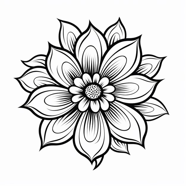 Foto een zwart-witte tekening van een bloem met bladeren generatieve ai