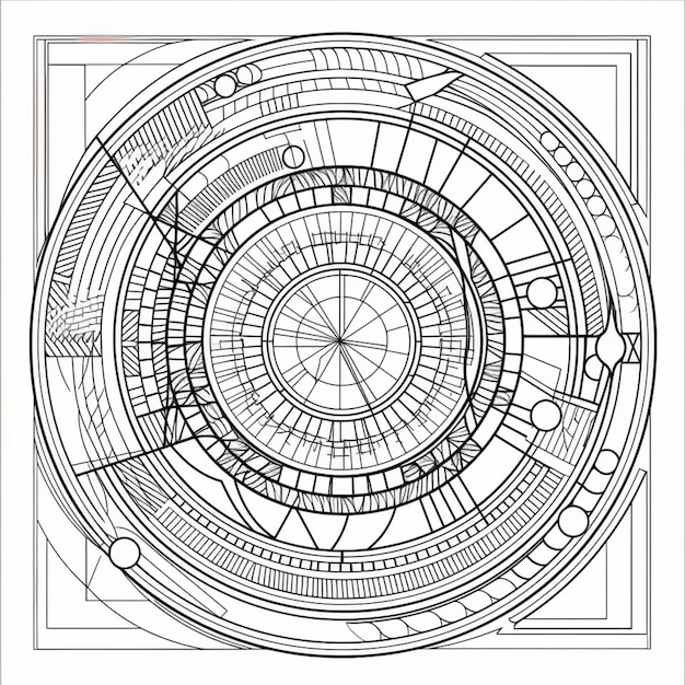 Foto een zwart-witte tekening van een cirkelvormig ontwerp generatief ai