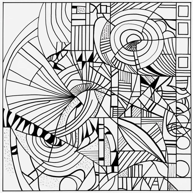 Een zwart-witte tekening van een geometrisch ontwerp generatief ai