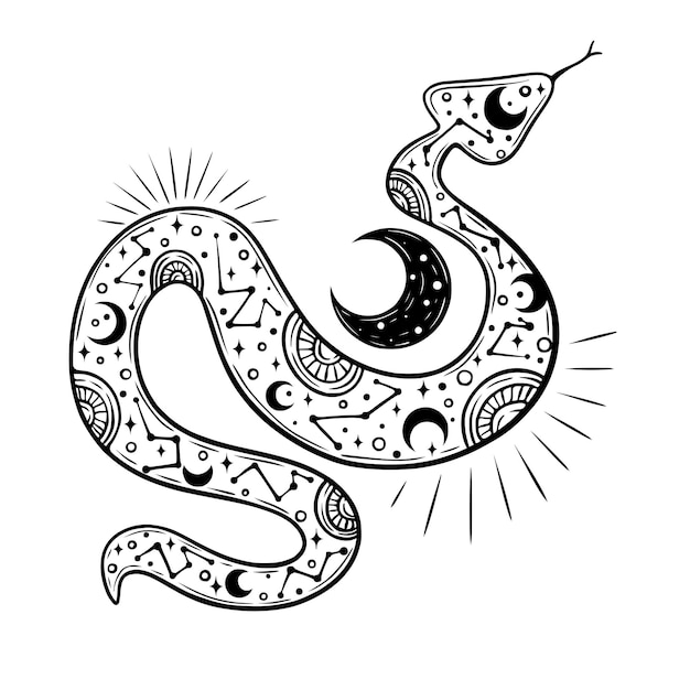 een zwart-witte tekening van een hemelse slang