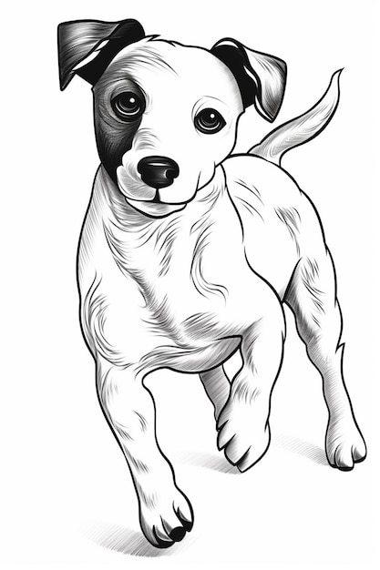 Foto een zwart-witte tekening van een hond die generatieve ai loopt
