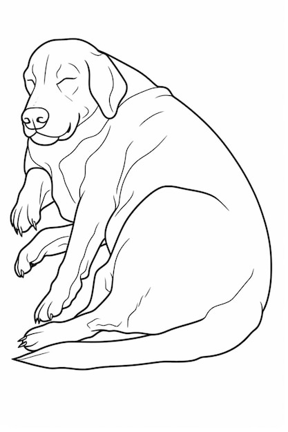 een zwart-witte tekening van een hond die op een vloer zit