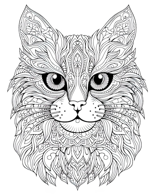 een zwart-witte tekening van een kat met een patroon erop