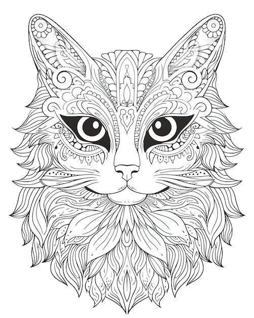 een zwart-witte tekening van een kat met een patroon van een wolf erop