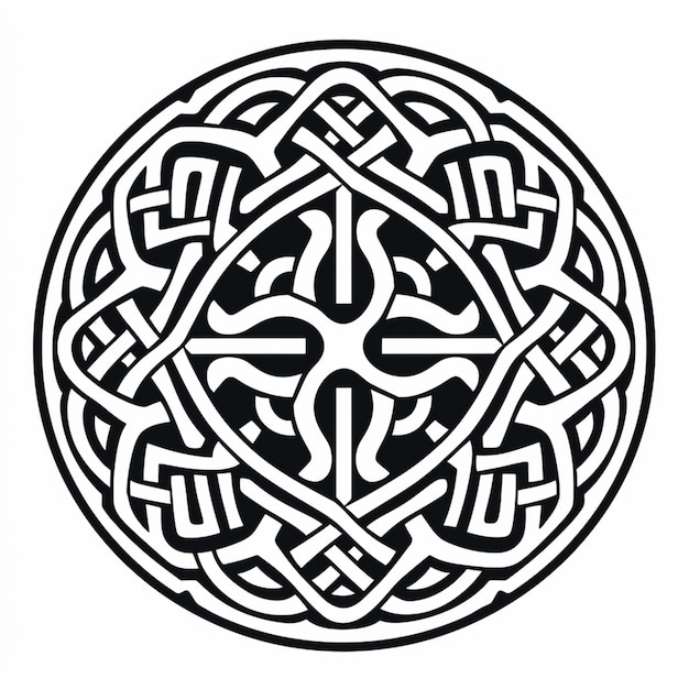een zwart-witte tekening van een Keltisch ontwerp generatieve ai