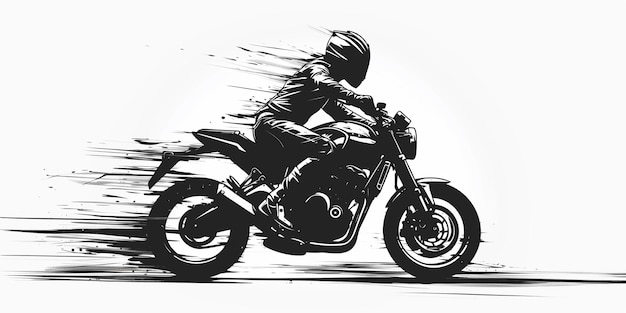 een zwart-witte tekening van een persoon op een motorfiets