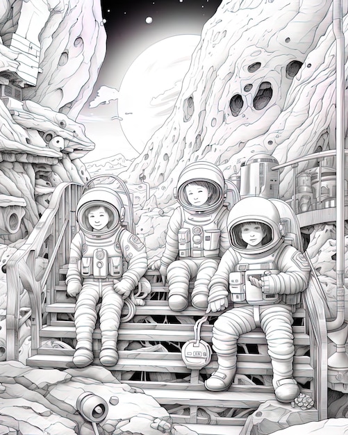 een zwart-witte tekening van een ruimtepak met een astronaut erop