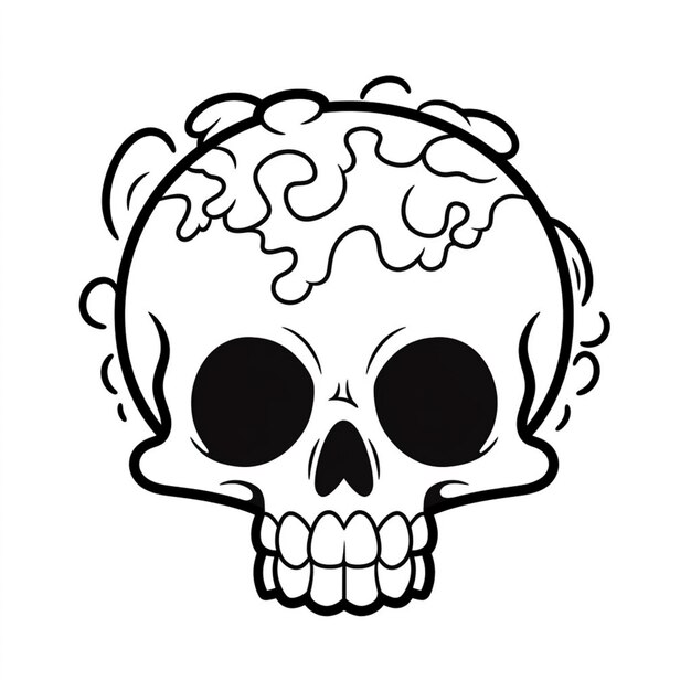 Foto een zwart-witte tekening van een schedel met een bloem op het hoofd generatieve ai