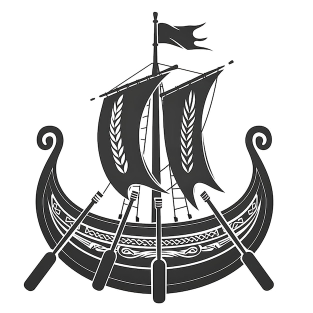 Foto een zwart-witte tekening van een schip met een vlag aan de voorkant