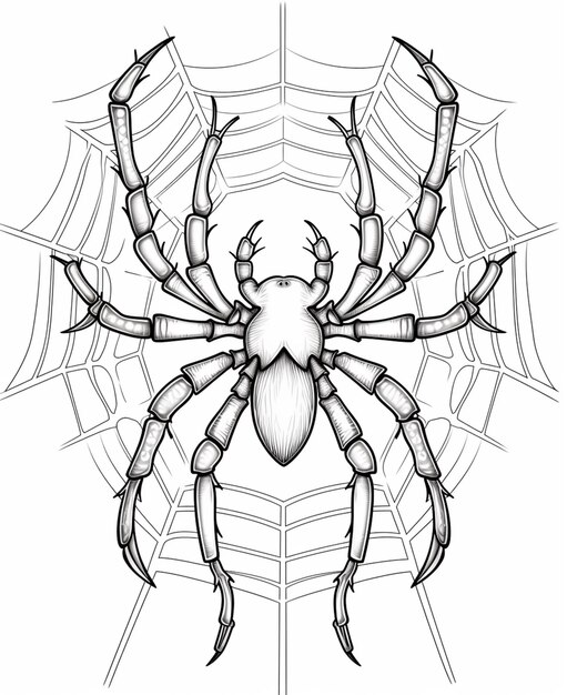 een zwart-witte tekening van een spin op een web generatieve ai