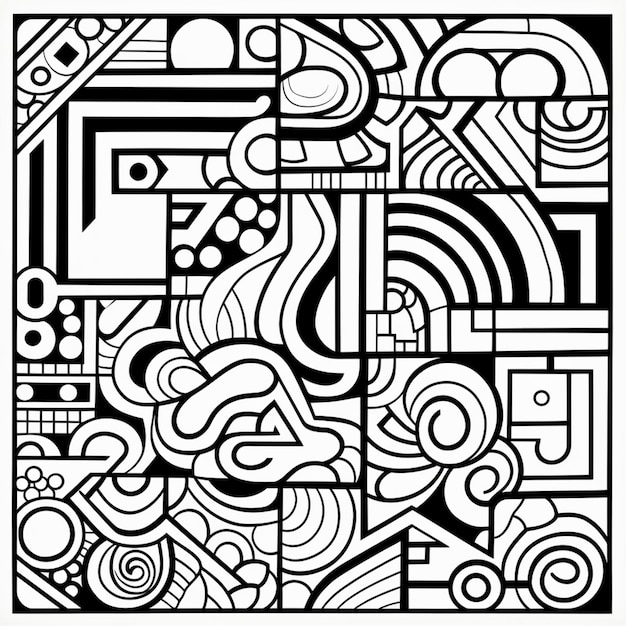 een zwart-witte tekening van een vierkant met een patroon generatief ai