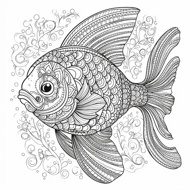 Een zwart-witte vis met ingewikkelde patronen.