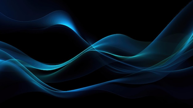 Een zwarte achtergrond met blauwe golvende lijnen
