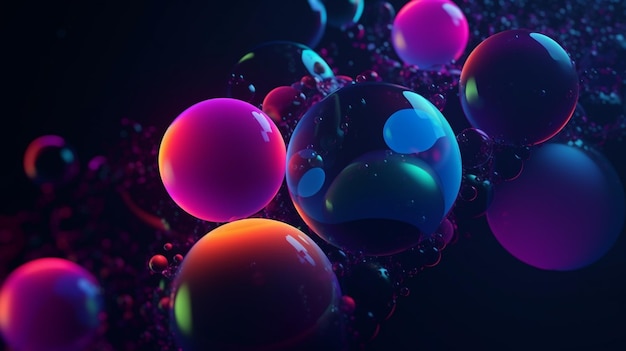 Een zwarte achtergrond met kleurrijke bubbels en het woord bubbel erop.