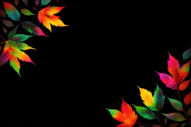 Een zwarte achtergrond met kleurrijke herfstbladeren.