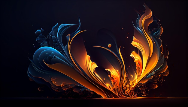 Een zwarte achtergrond met oranje en blauwe vlammen en de woorden vuur erop.