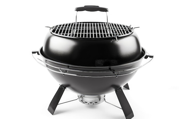 Een zwarte bbq-grill op een witte achtergrond generatieve AI