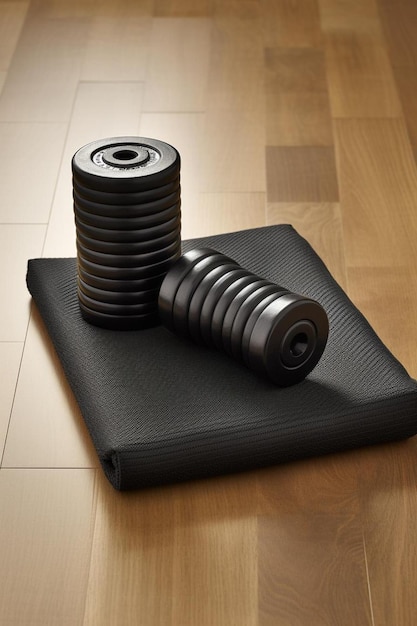 een zwarte dumbbell is op een zwarte mat