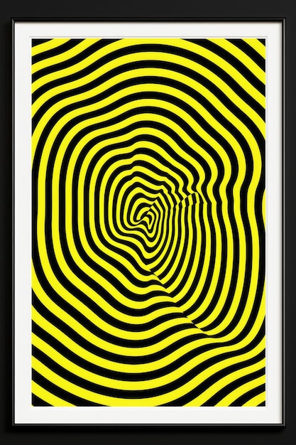 een zwarte en gele gestreepte kunstdruk op een zwarte achtergrond