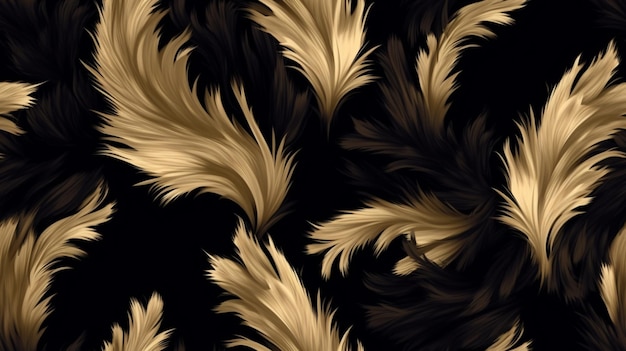 Een zwarte en gouden achtergrond met een patroon van bont